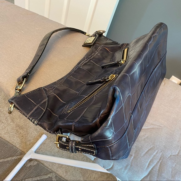 Vintage Y2K Dooney & Bourke Croc Embossed Leather Hobo Bag - Picture 12 of 15